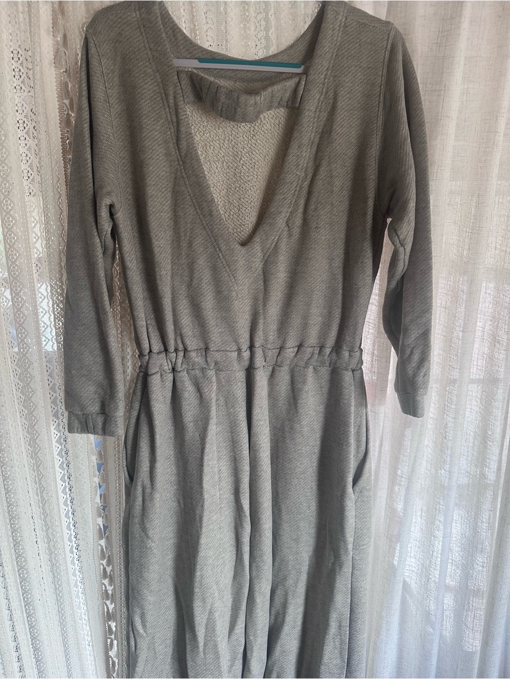 Free People Wide-Leg Knit Drawstring Pantsuit in Taupe - Picture 3 of 4